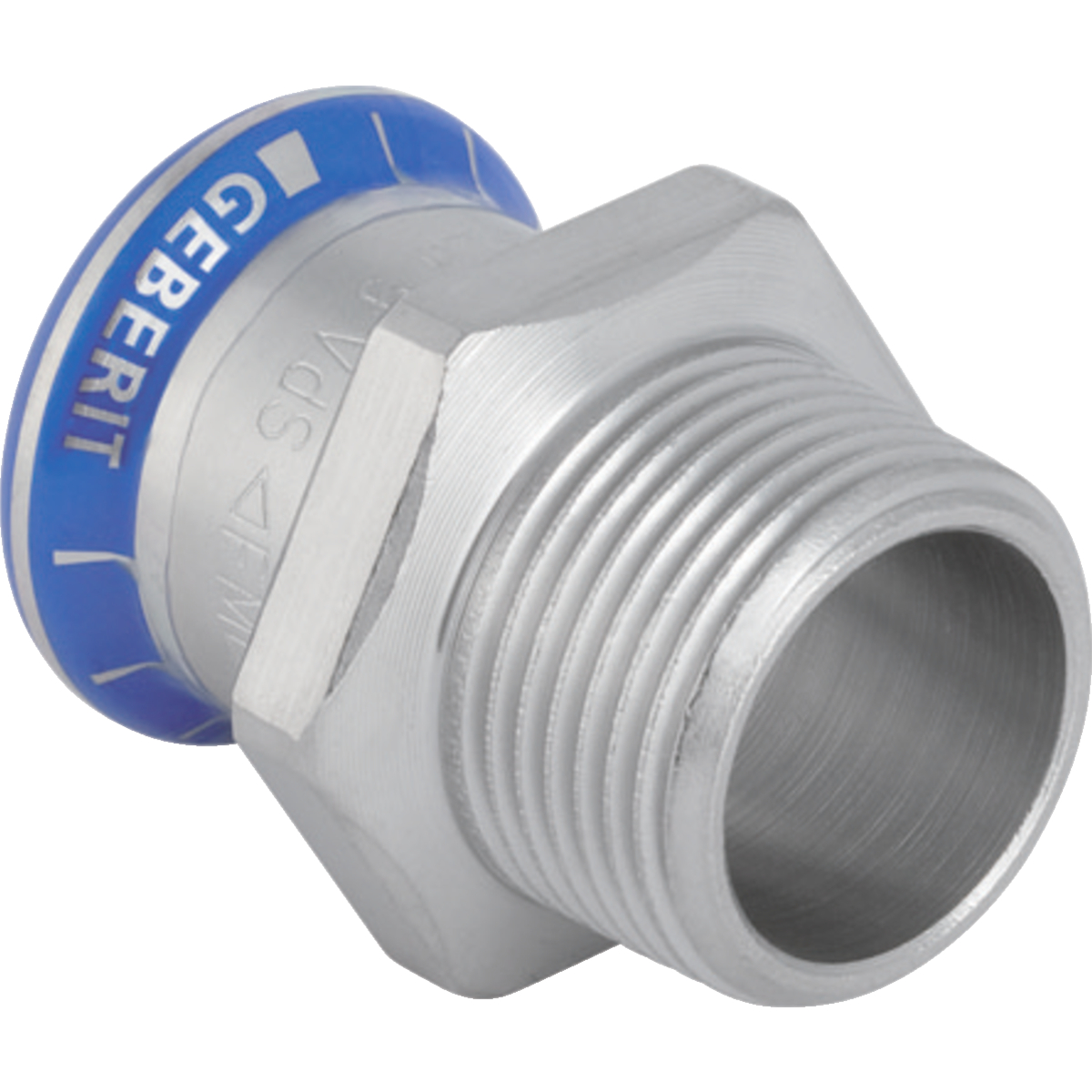 Geberit Mapress Edelstahl Übergang mit AG d18-R1/2 Pressfitting oder Presssystem für Druckluft- und Pneumatik Rohrleitung oder Stickstoff Leitung