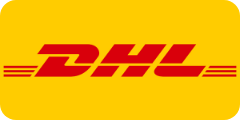 DHL Logo, rohte Schrift DHL auf gelben Hintergrund
